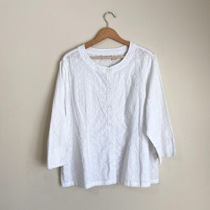 White Eyelet Cottage Button-Up Blouse